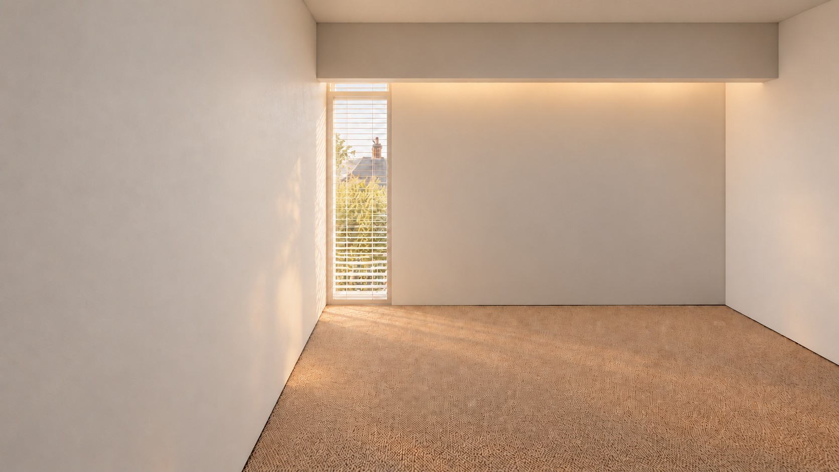 Render: upstairs room with a tall slot window